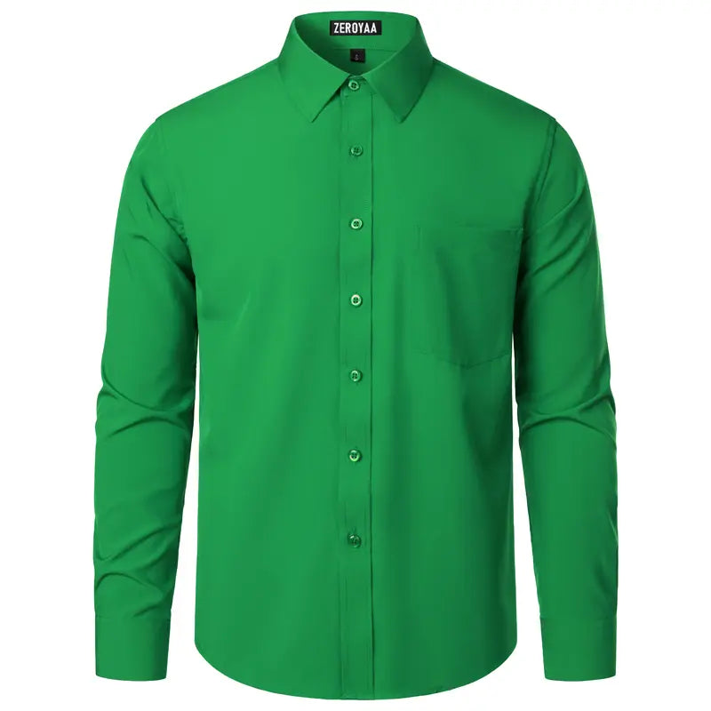 ZEROYAA Men's Regular Fit Solid Shirt - Orange, Beige, Wrinkle-Free Polyester, Long Sleeves, Button Down, Pocket, Casual-Business, 4th of July, All-Season Wear, Basic Look Menswear