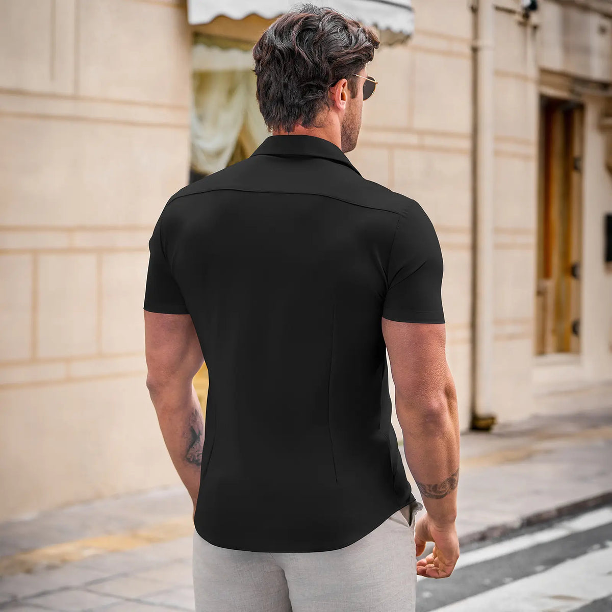 JMIERR Mens Muscle Fit Dress Shirts Casual Button Down Shirt Short Sleeve Wrinkle-Free Shirts