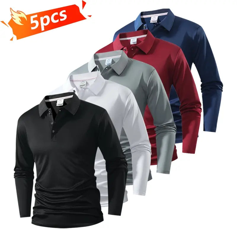 Men's Long-Sleeve Polo Shirt Set of 5 Business Casual Style Breathable Skin-Friendly Fabric Slim Fit Delicate Collar Design for Office Daily Commute Business Negotiations Weekend Outings everyday commute polo  bundle christmas tag sohochic