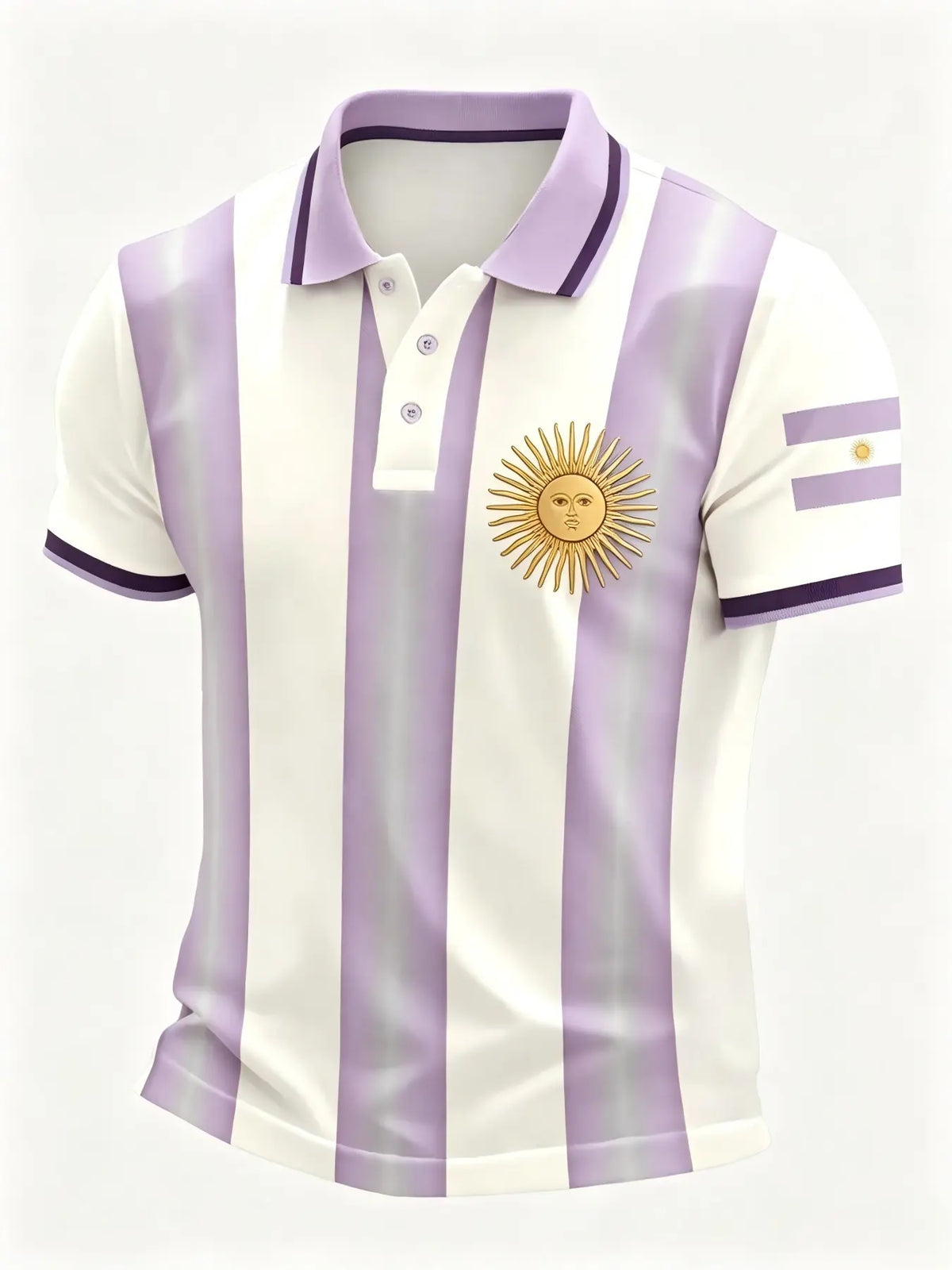 Men's Argentina-Themed Polo Shirt, Striped Polo Tee, Blue Striped Sun-Print Short-Sleeve Top, Summer Fan Fashion Casual Slim-Fit T-Shirt