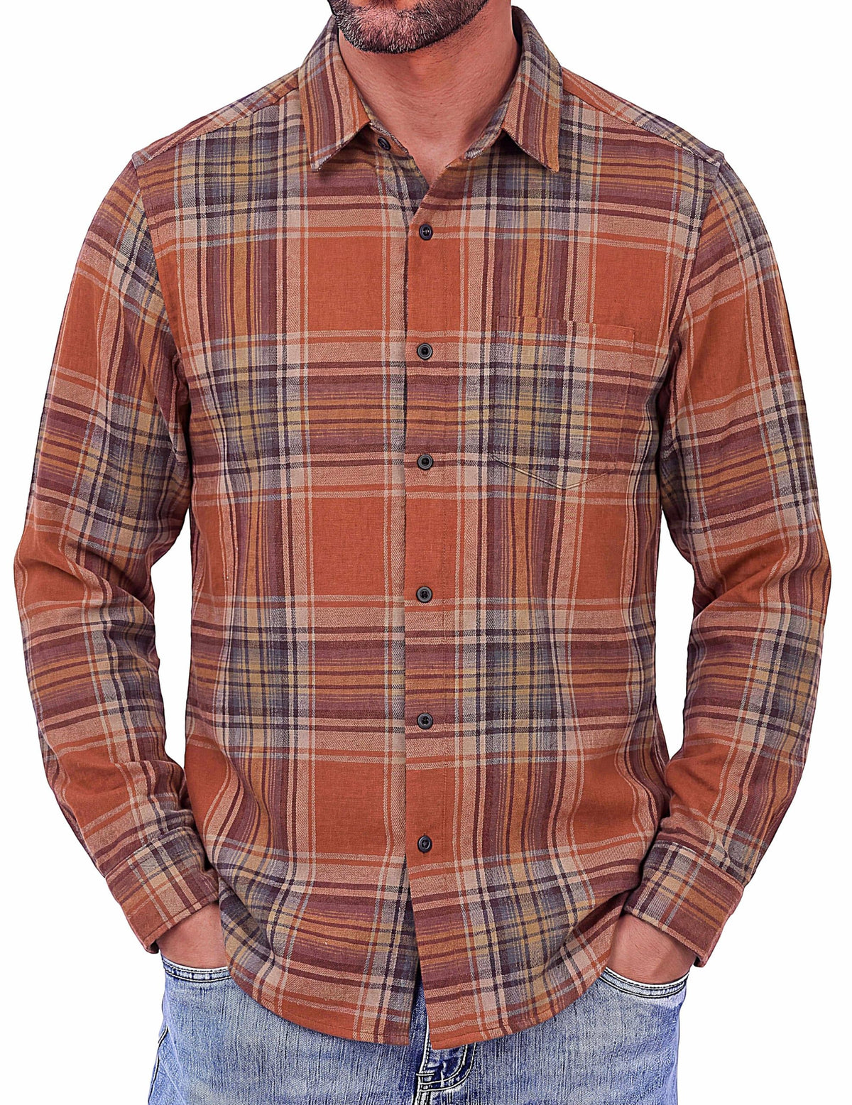 COOFANDY Mens Flannel Shirts Long Sleeve Button Down Shirt with Pocket Casual Shirts Work Shirts for Men