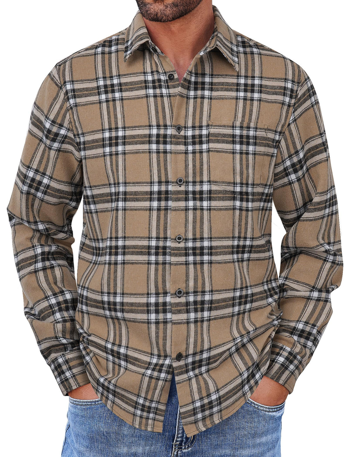COOFANDY Mens Flannel Shirts Long Sleeve Button Down Shirt with Pocket Casual Shirts Work Shirts for Men