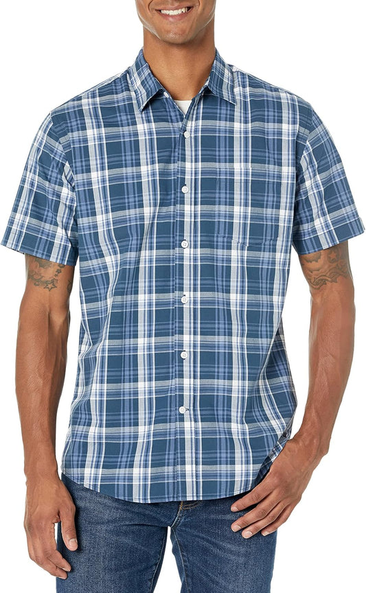 Amazon Essentials Men's Regular-Fit Short-Sleeve Poplin Shirt, Collared, Washed