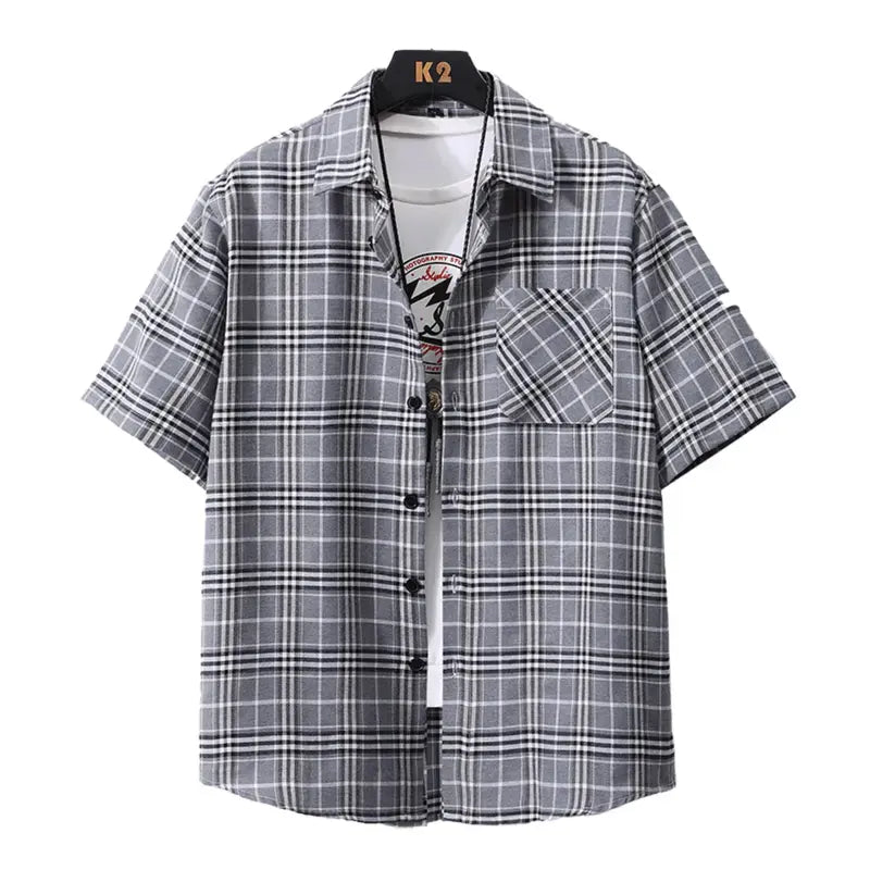 Men’s casual plaid short-sleeve shirt, 1 piece pack, button front, notched collar, chest pocket, versatile for spring/summer