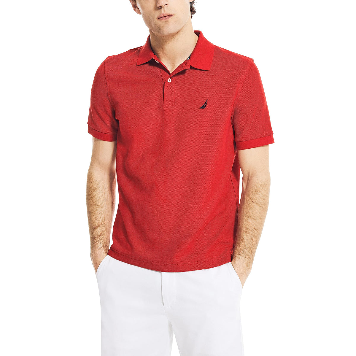 Nautica Men's Classic Short Sleeve Solid Performance Deck Polo Shirt