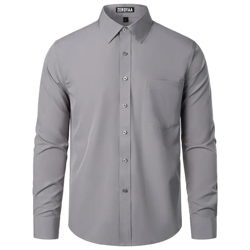 ZEROYAA Men's Regular Fit Solid Shirt - Orange, Beige, Wrinkle-Free Polyester, Long Sleeves, Button Down, Pocket, Casual-Business, 4th of July, All-Season Wear, Basic Look Menswear