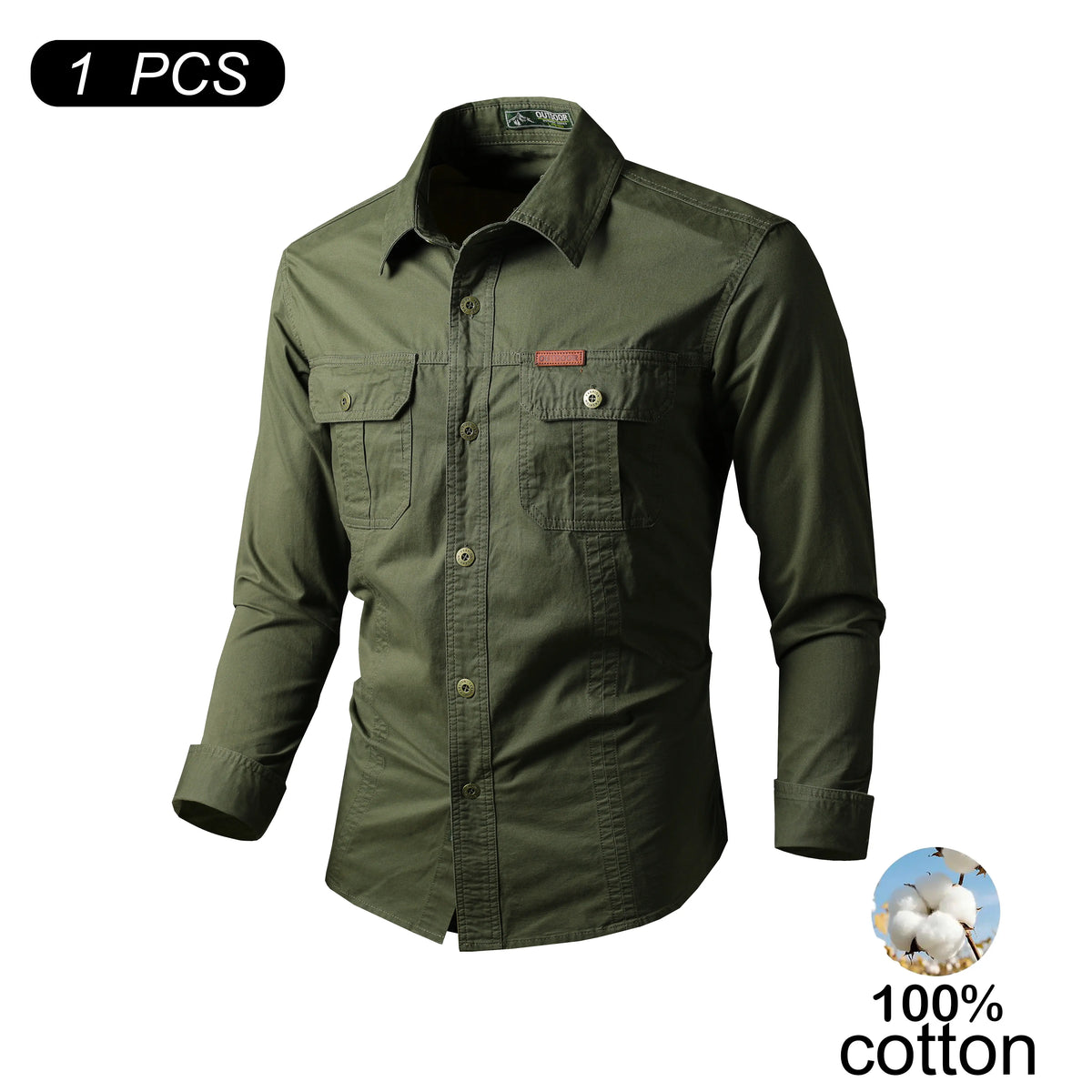 Men's 100% Cotton Long-Sleeve Shirt - Men's Clothing, Relaxed Fit, Soft, Multiple Pockets for Carry, Button-Front, Stylish, Elegant, Everyday Ready Wardrobe Staple
