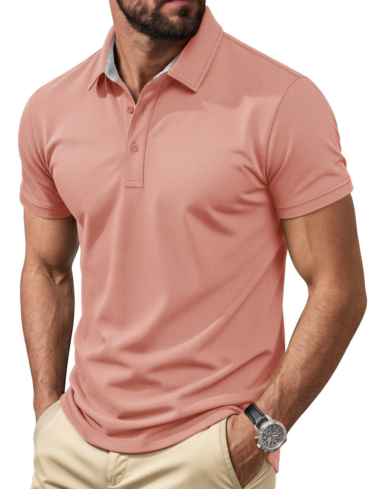 Cotrasen Men's Polo Shirts Short Sleeve Classic Fit Cotton Pique Casual Tee