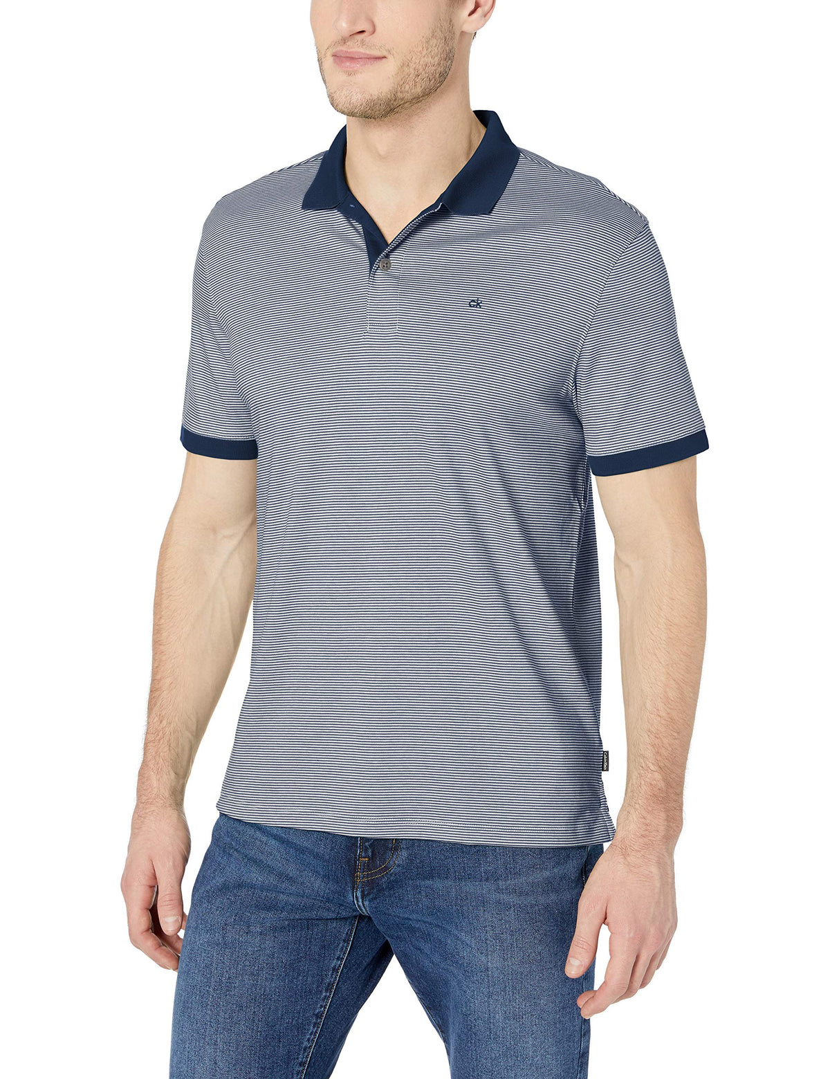 Calvin Klein Men's Liquid Touch Polo Stripe with UV Protection