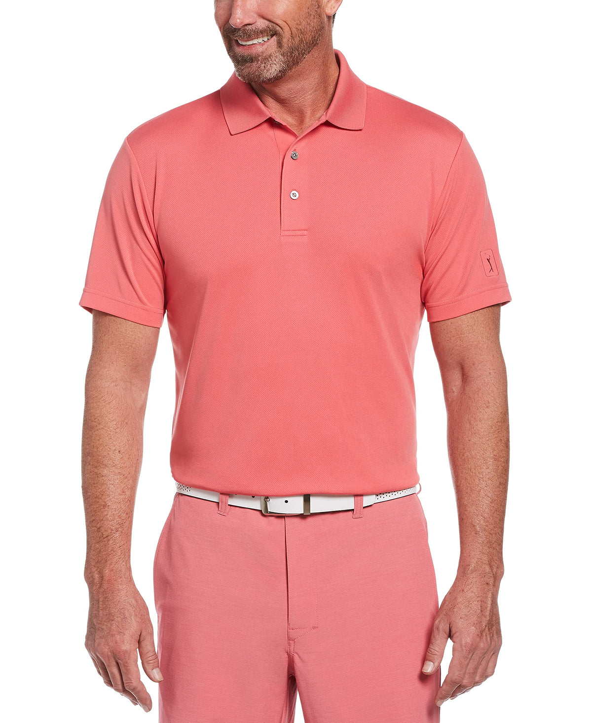 PGA Tour Men's Airflux Solid Mesh Short Sleeve Classic Golf Polo Shirt