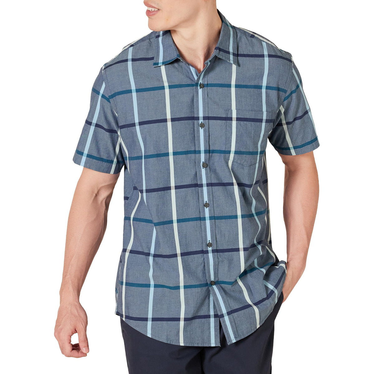 Amazon Essentials Men's Regular-Fit Short-Sleeve Poplin Shirt, Collared, Washed