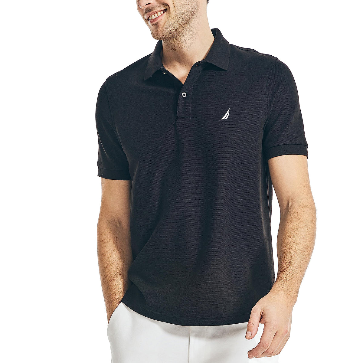 Nautica Men's Classic Short Sleeve Solid Performance Deck Polo Shirt