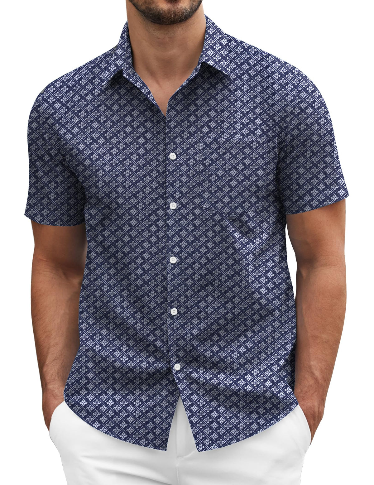 COOFANDY Men's Short Sleeve Casual Button Down Shirt Business Untucked Dress Shirts with Pocket