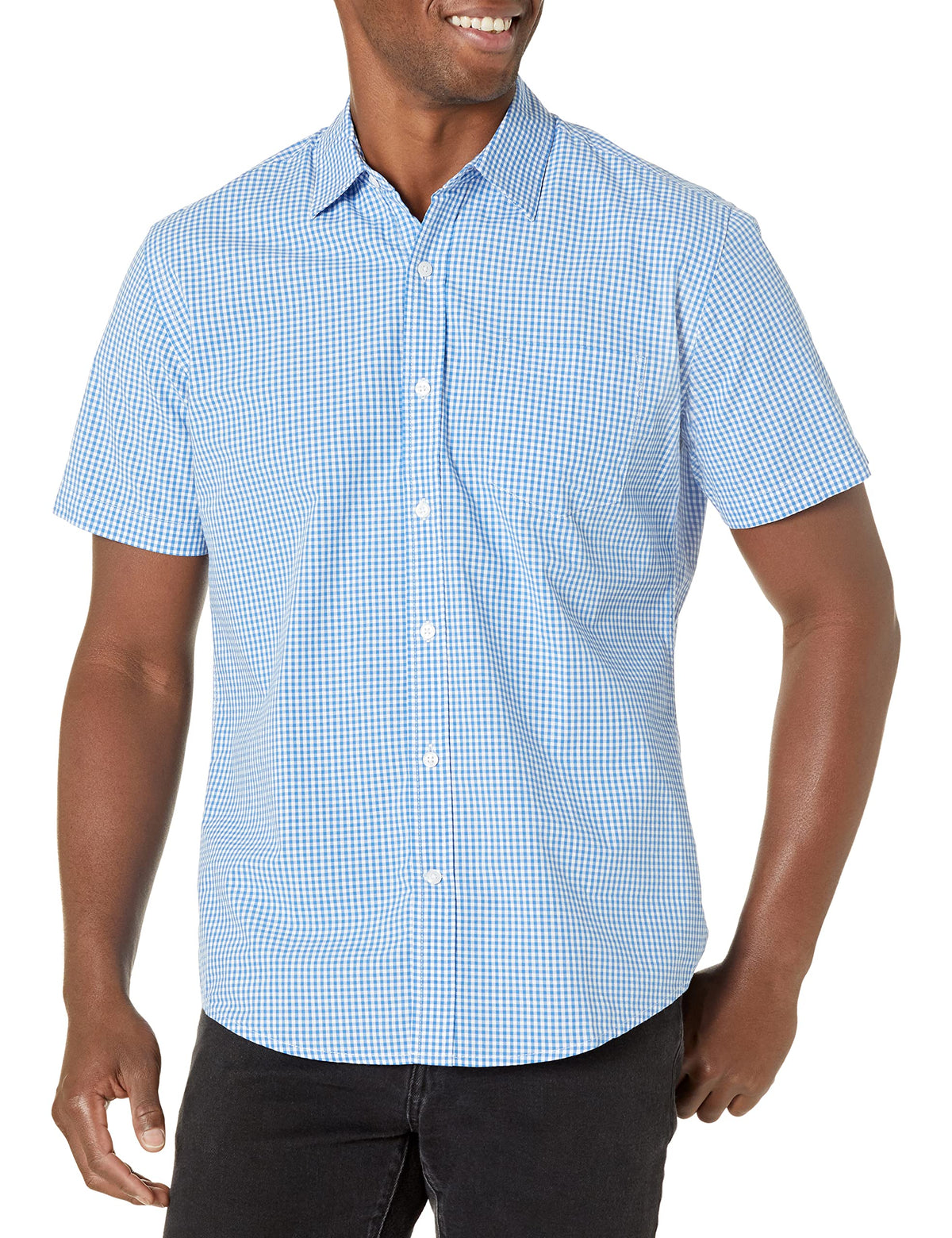 Amazon Essentials Men's Regular-Fit Short-Sleeve Poplin Shirt, Collared, Washed