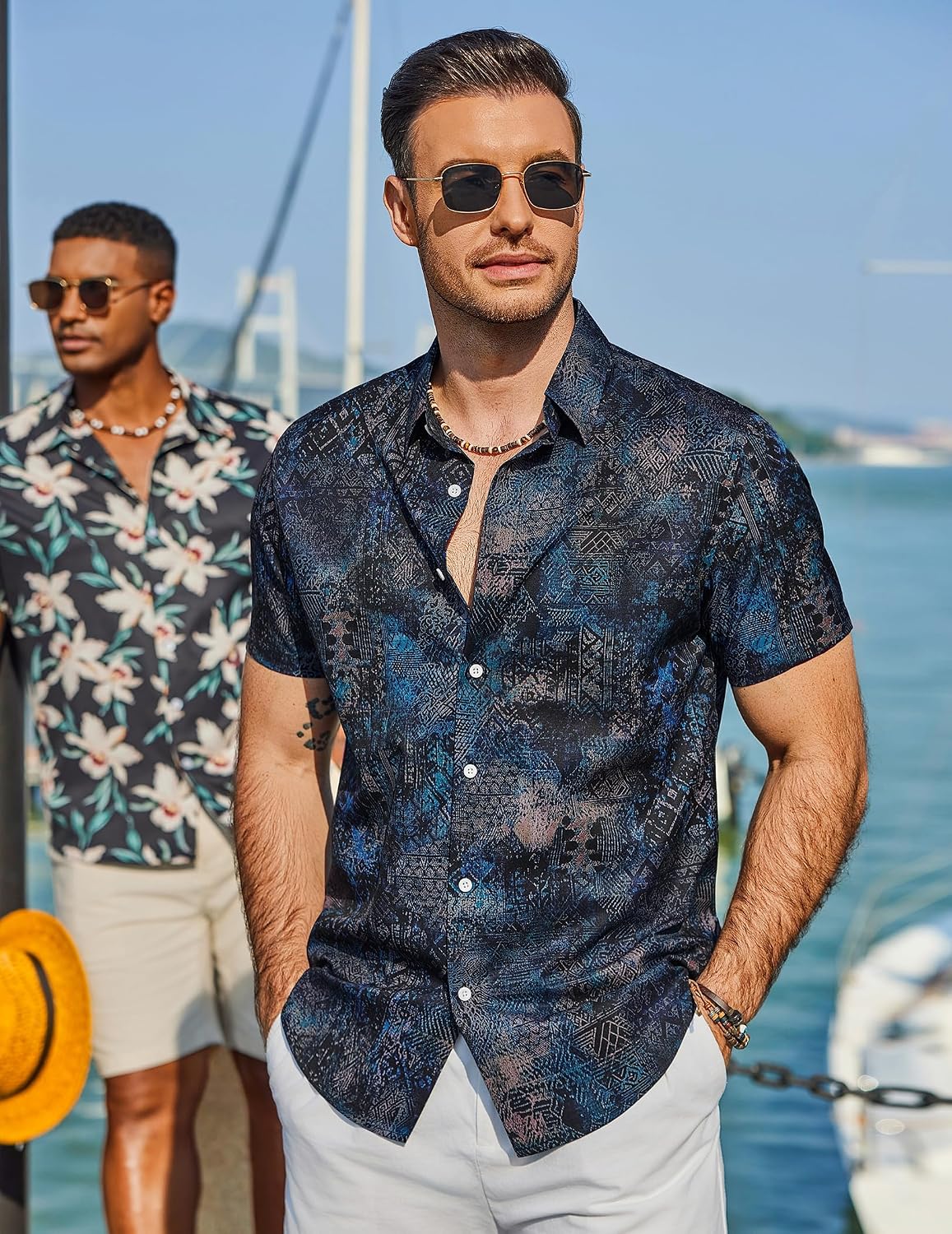 COOFANDY Mens Hawaiian Shirt Short Sleeve Button Down Beach Vacation Shirt Retro Summer Tropical Shirts