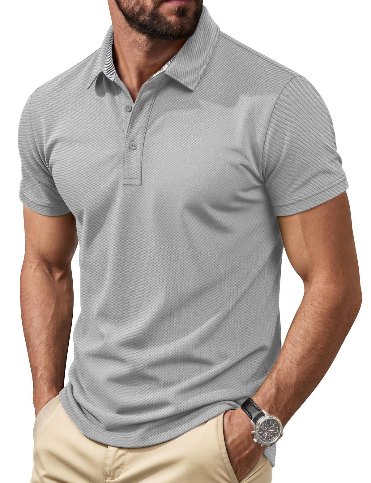Cotrasen Men's Polo Shirts Short Sleeve Classic Fit Cotton Pique Casual Tee
