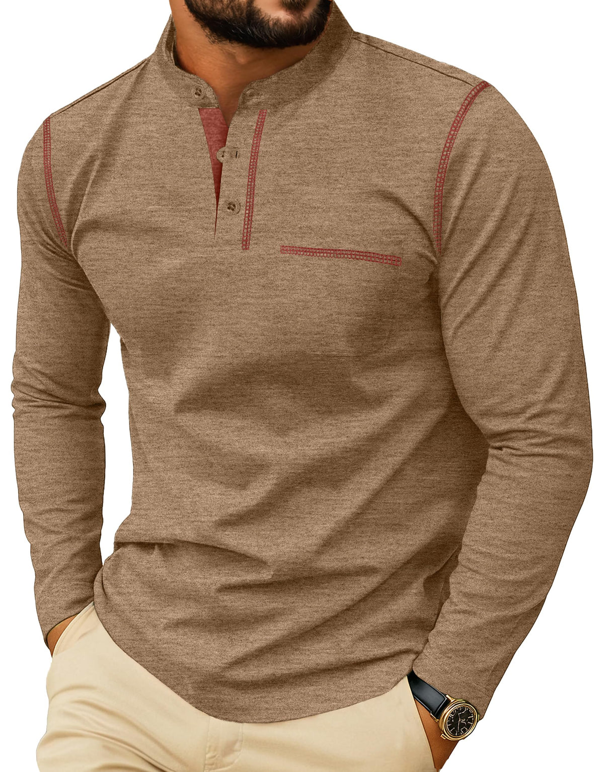 Sailwind Men's Henley Shirts Long Sleeve Button T-Shirt Casual Stylish Cotton Pullover Shirt with Pocket