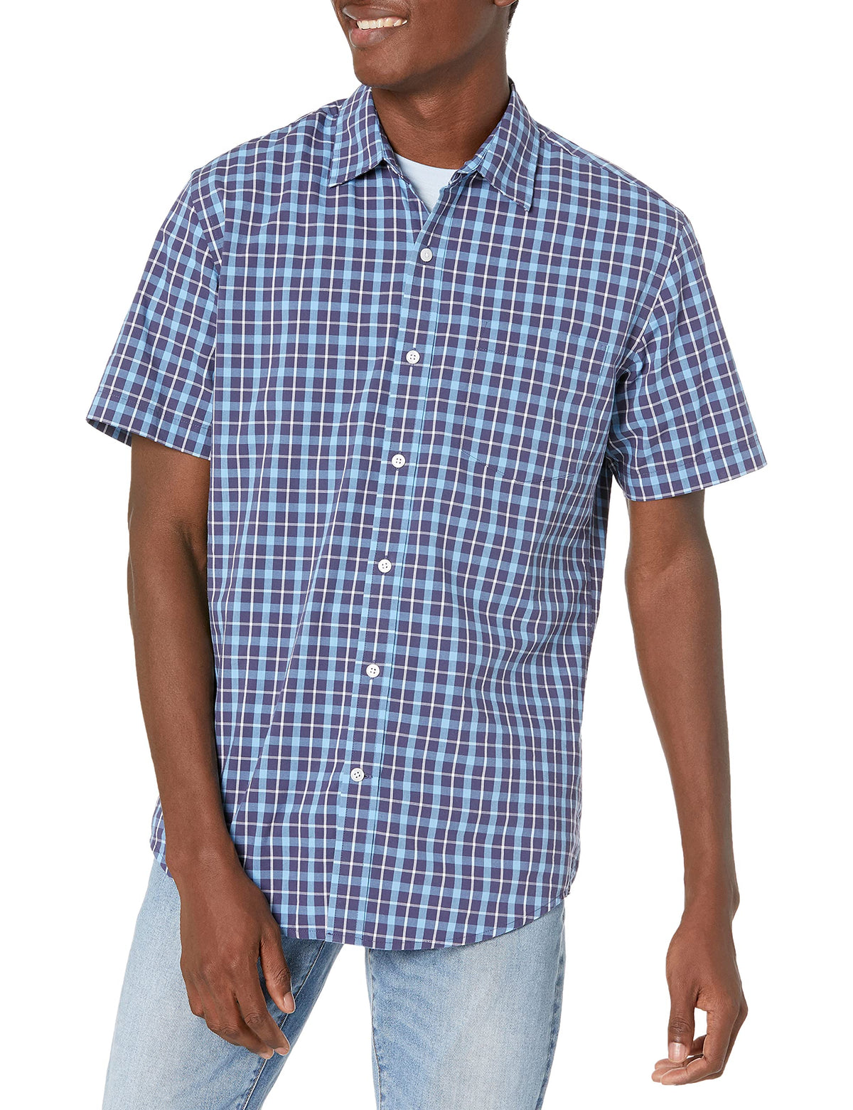 Amazon Essentials Men's Regular-Fit Short-Sleeve Poplin Shirt, Collared, Washed