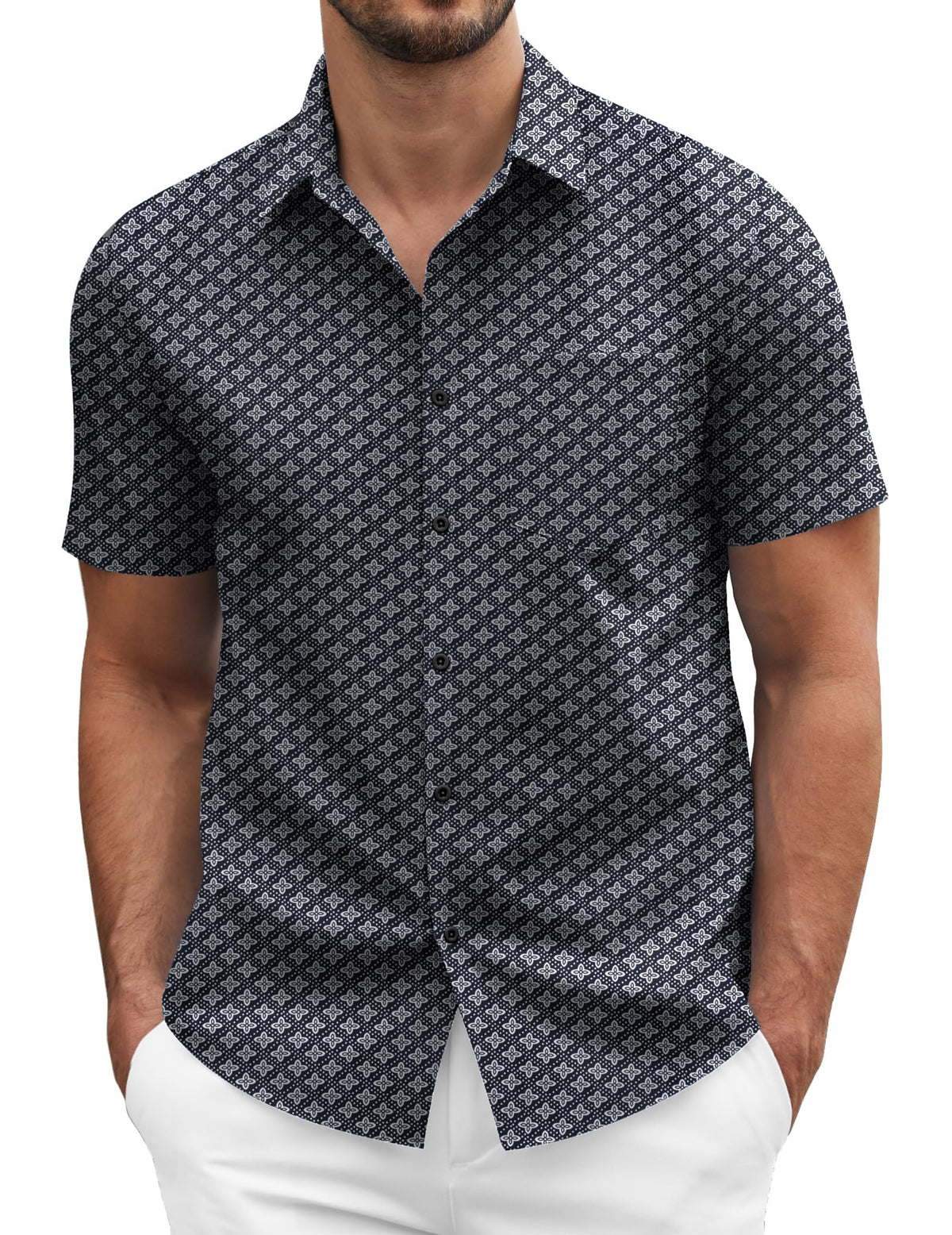COOFANDY Men's Short Sleeve Casual Button Down Shirt Business Untucked Dress Shirts with Pocket
