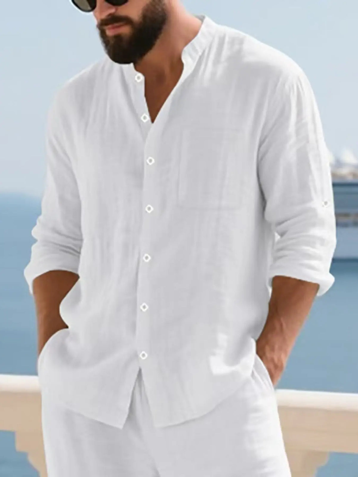 Men's Simple Button Front Long Sleeve Linen Shirt, Breathable Comfortable Fabric, Casual Style Top for Outdoor Activities & Social Events