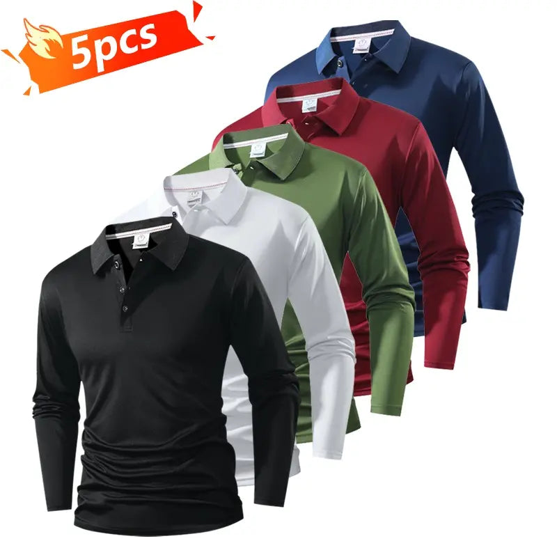 Men's Long-Sleeve Polo Shirt Set of 5 Business Casual Style Breathable Skin-Friendly Fabric Slim Fit Delicate Collar Design for Office Daily Commute Business Negotiations Weekend Outings everyday commute polo  bundle christmas tag sohochic
