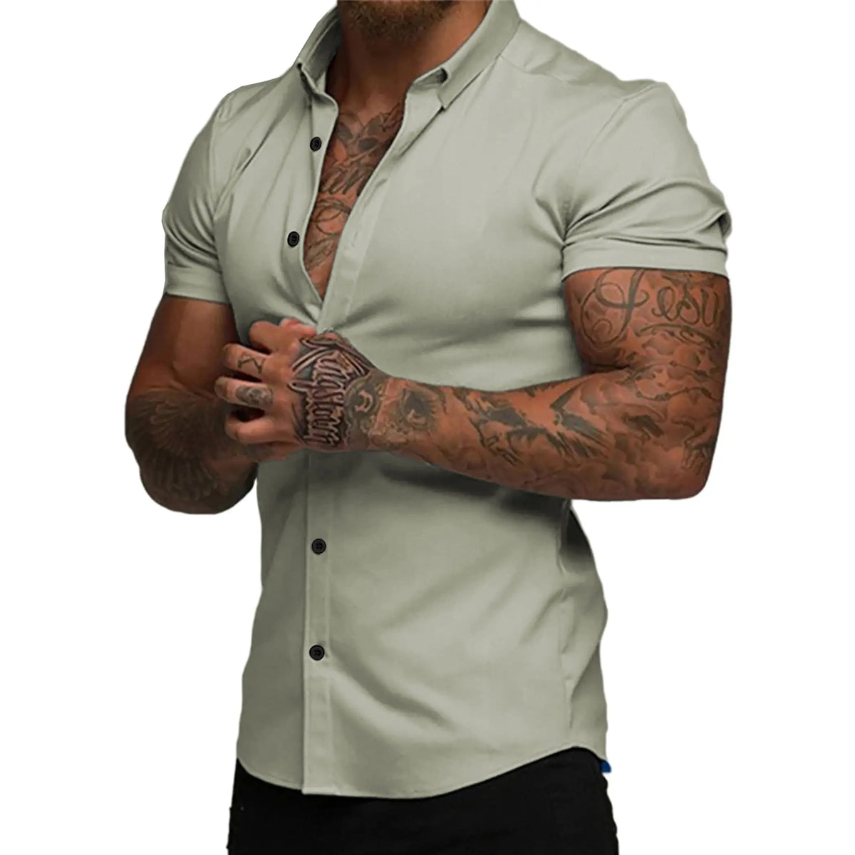 JMIERR Mens Muscle Fit Dress Shirts Casual Button Down Shirt Short Sleeve Wrinkle-Free Shirts