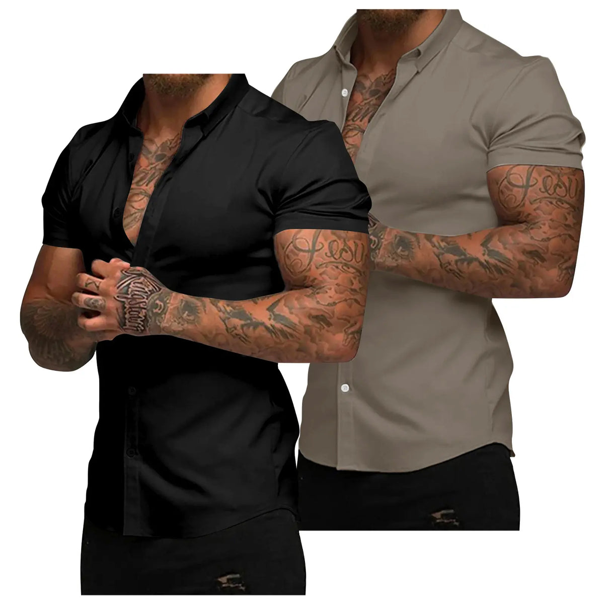 JMIERR Mens Muscle Fit Dress Shirts Casual Button Down Shirt Short Sleeve Wrinkle-Free Shirts