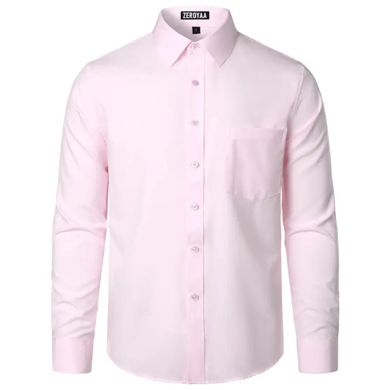 ZEROYAA Men's Regular Fit Solid Shirt - Orange, Beige, Wrinkle-Free Polyester, Long Sleeves, Button Down, Pocket, Casual-Business, 4th of July, All-Season Wear, Basic Look Menswear