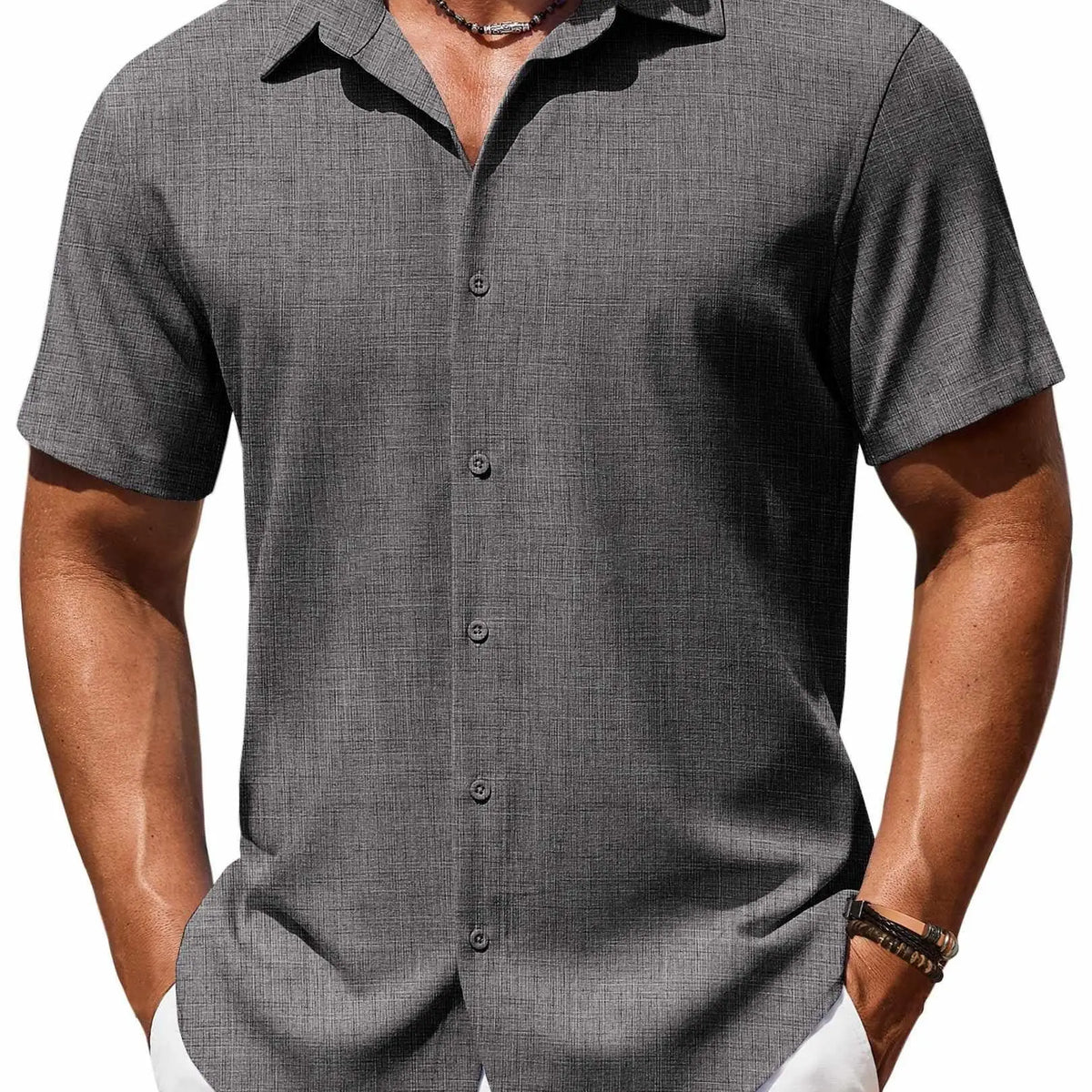 COOFANDY Mens Button Down Shirt Short Sleeve Casual Shirts Beach Summer Linen Shirts Wedding Vacation Shirt