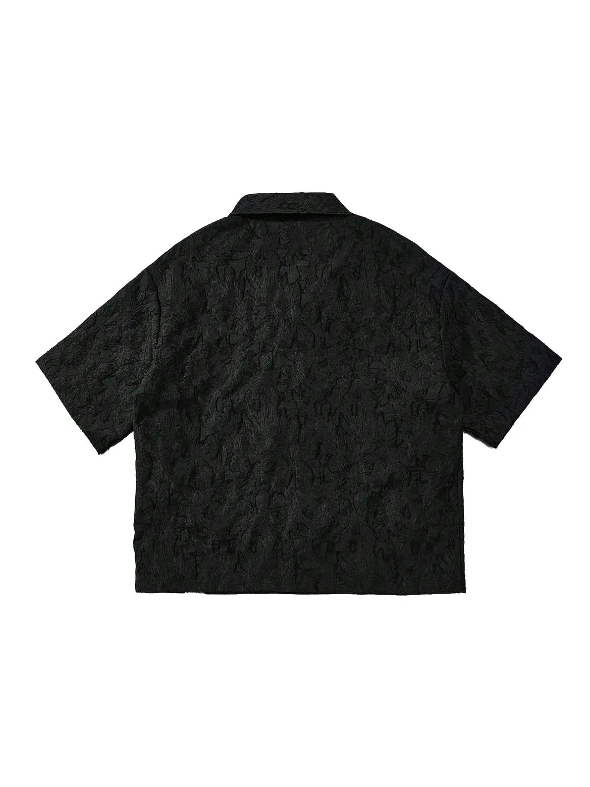 Streetrush Men's Young Street Style, Studio Style Luxury Textured Jacquard Fabric Shirt, Button Down Loose Short Sleeve Cropped Shirt, Casual Trendy Shirt, INS Hot Selling, Top, Comfortable, Casual, Suitable For Casual G, Menswear