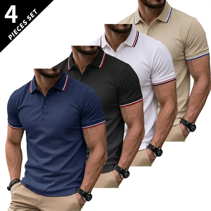 Men’s Short Sleeve T Shirt Pack of 4 – Solid Color, Turn Down Collar Design, Slim Fit, Business Casual, Comfortable Undershirt
