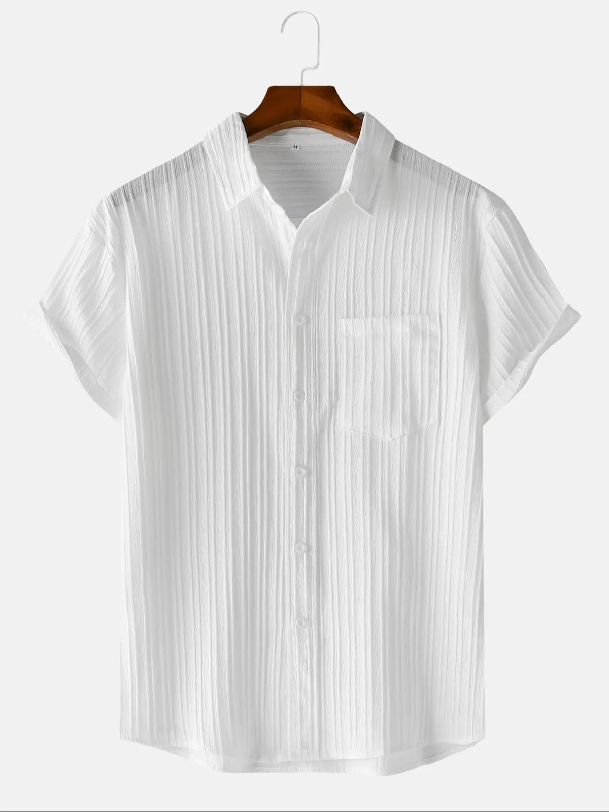 Men's Solid Textured Short Sleeve Shirt, Loose Casual Button Collared Comfy Top for Summer, Men's Clothes for Daily Wear, Menswear, Summer Shirts