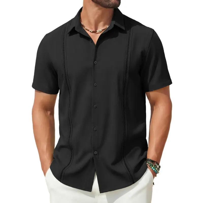COOFANDY Mens Cuban Guayabera Short Sleeve Shirt Casual Summer Beach Tops Button Down Untucked Shirts