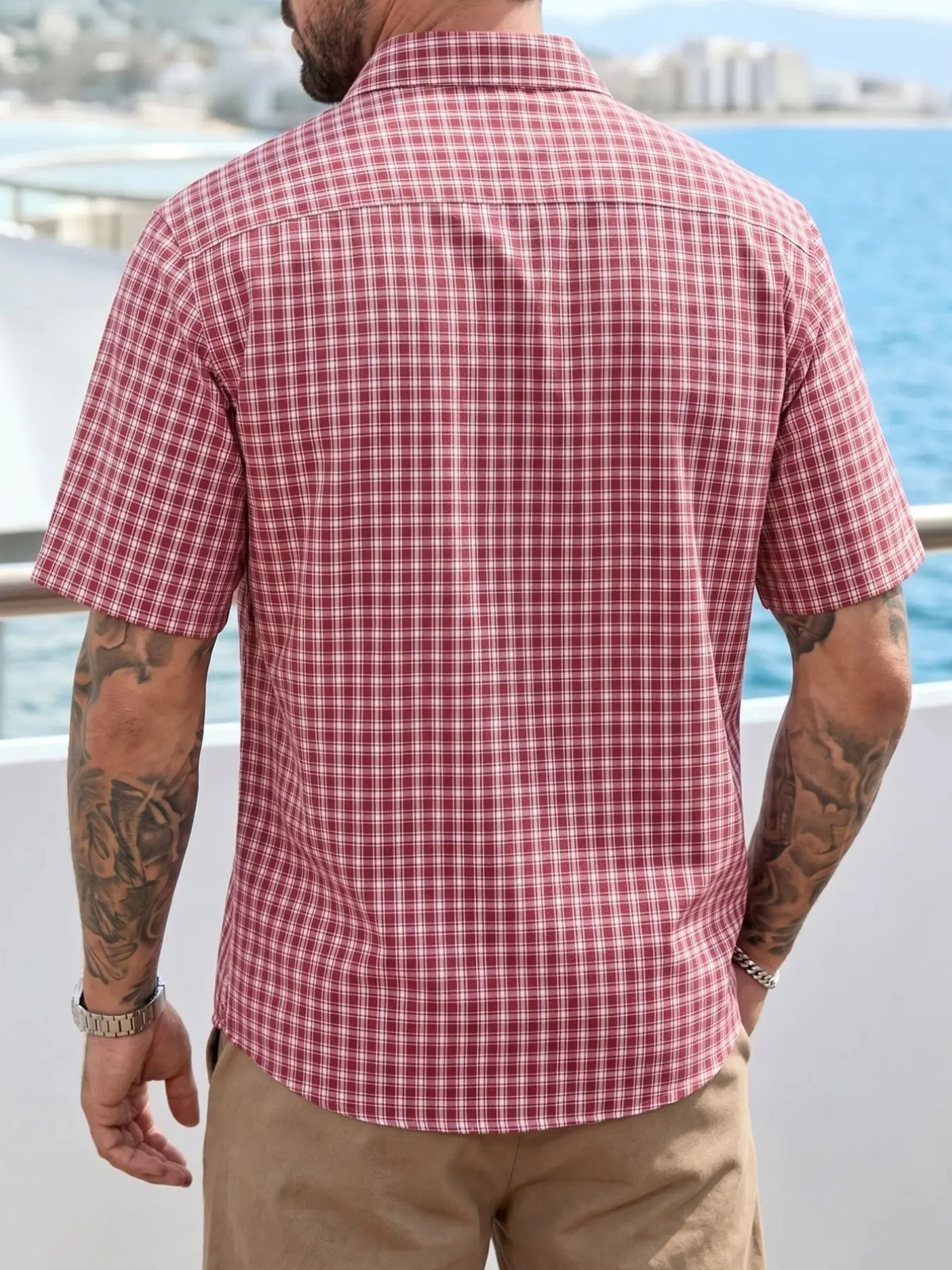 Men's Retro Classic Plaid Checked Short Sleeve Shirt, Casual Checkered Shirt, Casual Plain Cool Top, Versatile Fashionable Men's Clothing, Comfortable Daily Wear