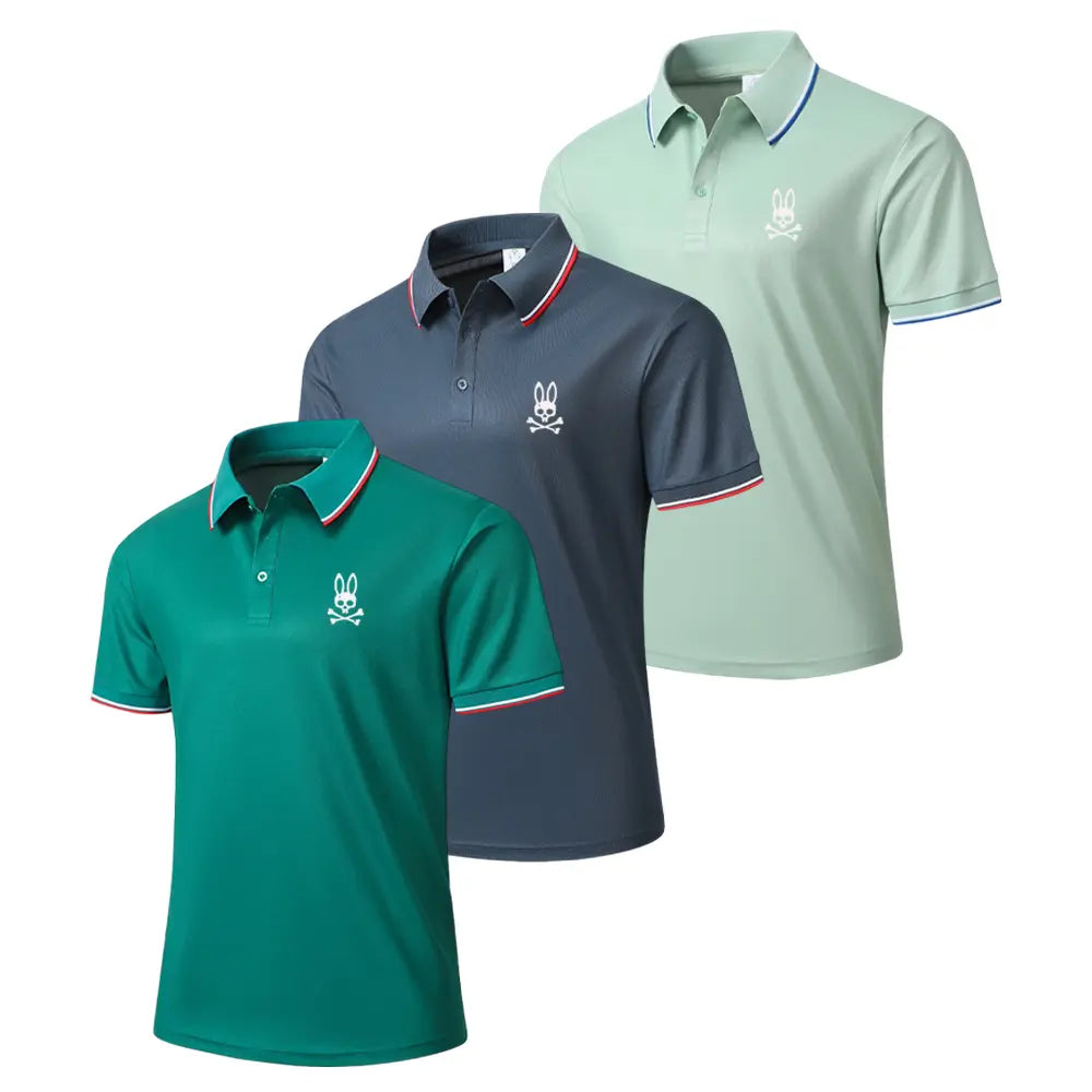 Men’s 3-Pack Classic Stylish Short-Sleeve Polo Shirts, Moisture-Wicking Breathable Menswear Tops with Polo Collar & Ribbed Sleeve Look, Summer Apparel