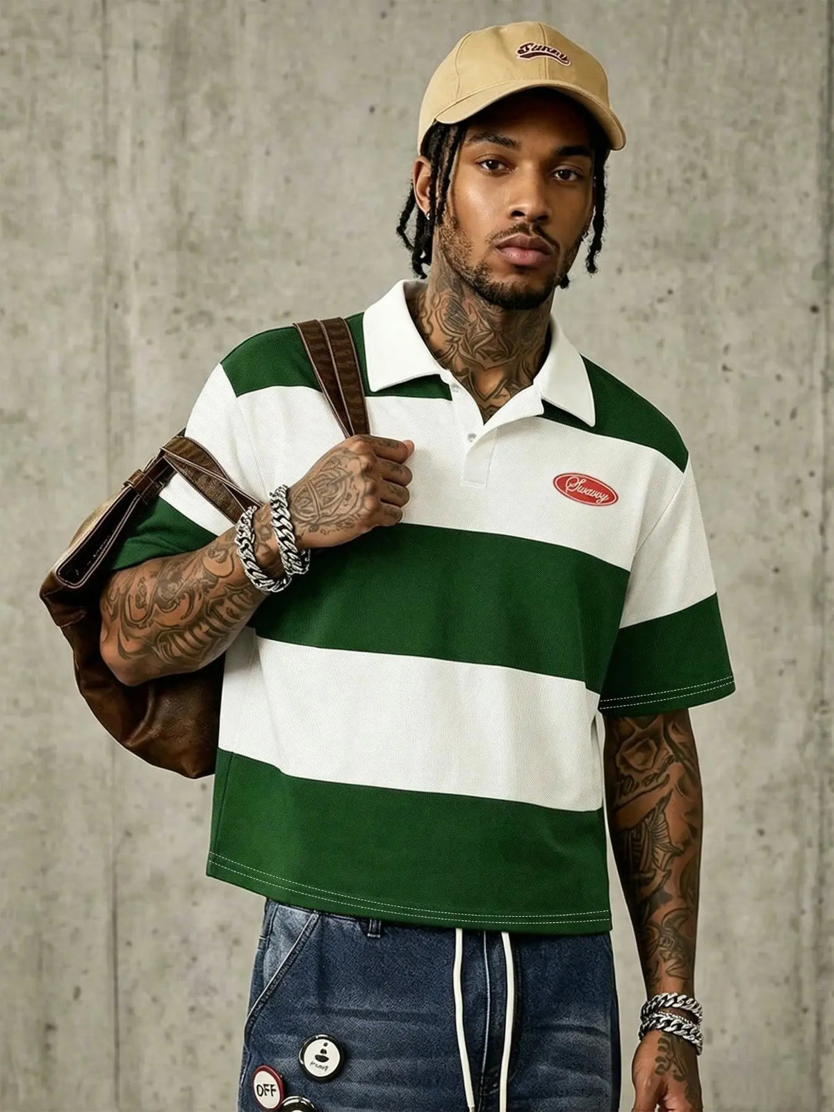 American College Style Classic Casual Striped Polo Streetwear, Casual Polo Shirts, Loose-Fitting Turn-Down Collar Short-Sleeve T-Shirt, Versatile Top for Men, Menswear