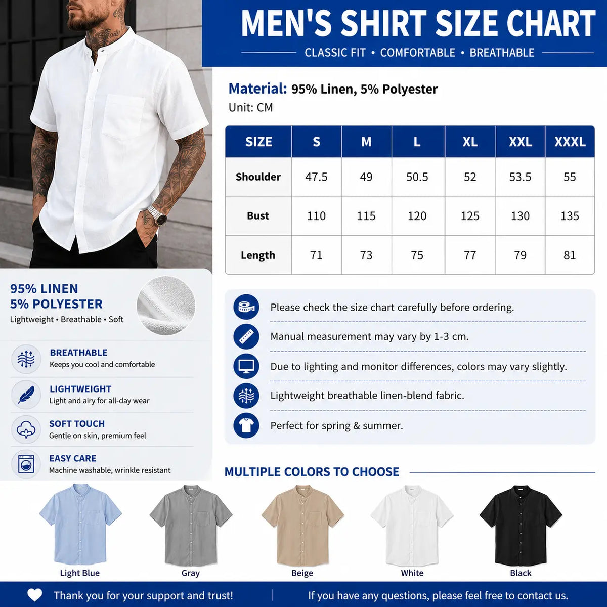 Men's Linen Blend Short Sleeve Button Down Shirt, Mandarin Collar, Lightweight Breathable Tops for Summer Beach, Menswear Plain Stylish Pocket Shirt