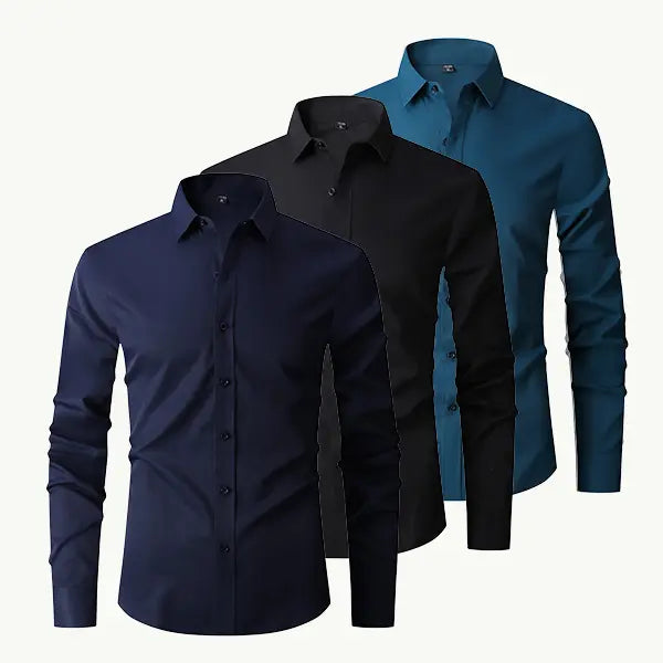 3PCS Men’s Dress Shirts, Long Sleeve Slim Fit Button-Down Shirt Pack — Solid Business Casual Men’s Clothing Tops Multipack