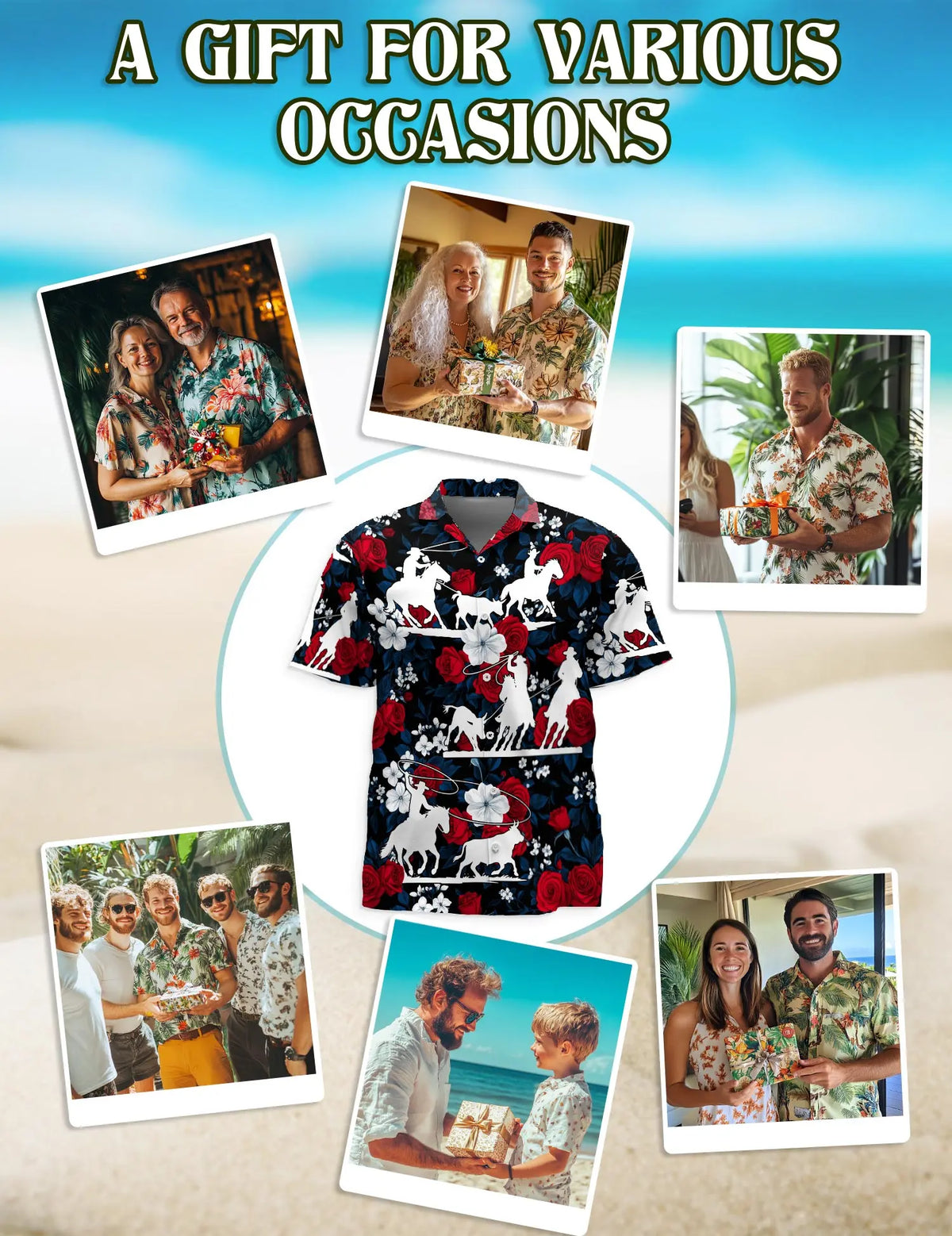 Team Roping Hawaiian Shirts Horse Racing Flowers Rose Red For Men & Women Style 3D Printing Summer Casual Loose Short Sleeve Shirt Street Men Menswear