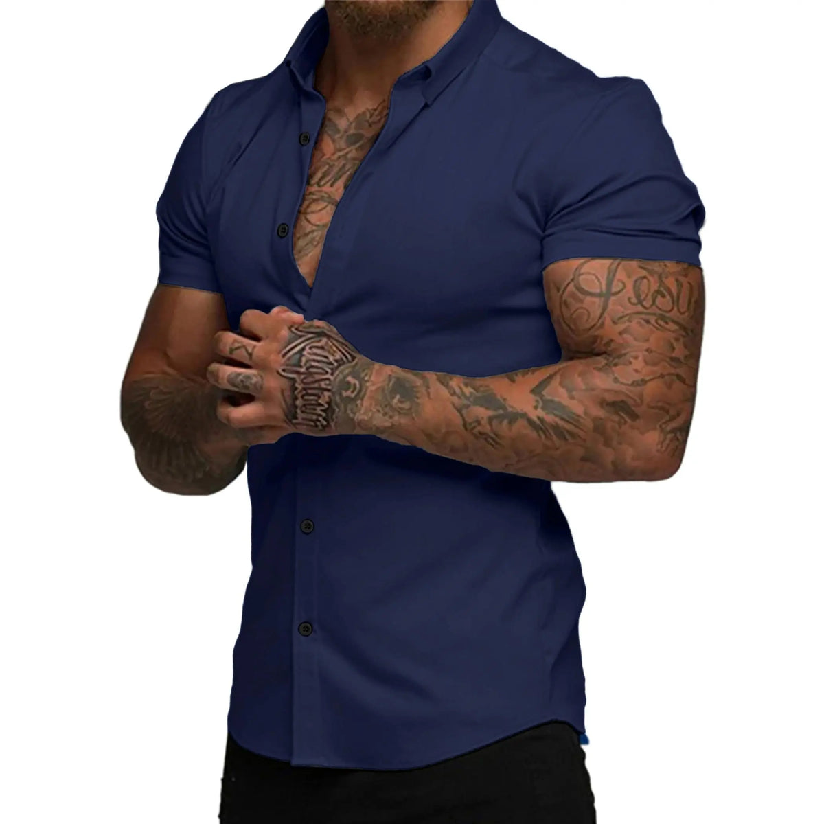 JMIERR Mens Muscle Fit Dress Shirts Casual Button Down Shirt Short Sleeve Wrinkle-Free Shirts