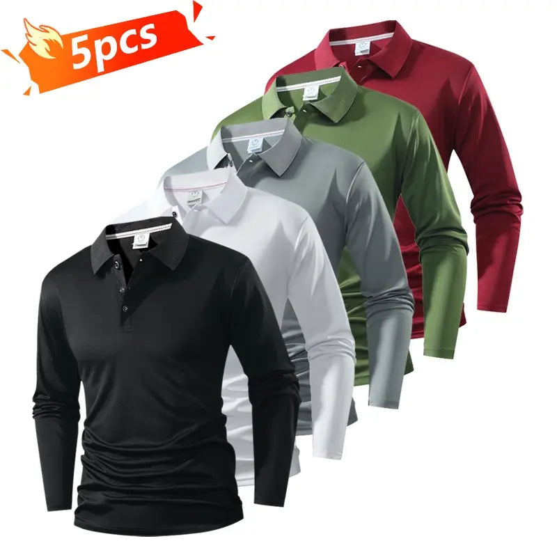 Men's Long-Sleeve Polo Shirt Set of 5 Business Casual Style Breathable Skin-Friendly Fabric Slim Fit Delicate Collar Design for Office Daily Commute Business Negotiations Weekend Outings everyday commute polo  bundle christmas tag sohochic