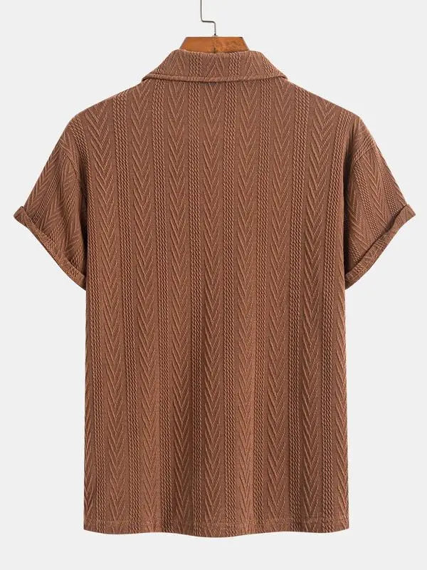 Men's Retro Casual Polo Shirt Short Sleeve Button Front Shirt Turn Down Collar Geometric Print Top Summer Golf Outfit Streetwear Vacation Everyday Shirt