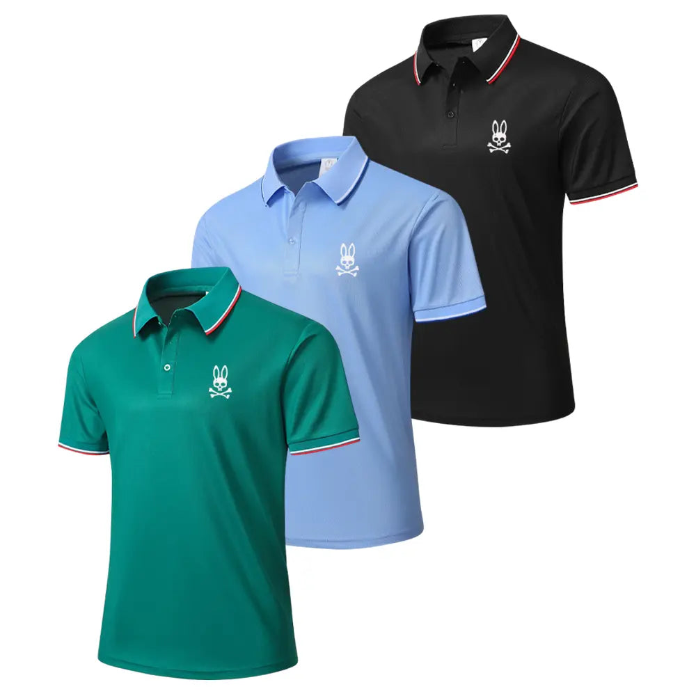 Men’s 3-Pack Classic Stylish Short-Sleeve Polo Shirts, Moisture-Wicking Breathable Menswear Tops with Polo Collar & Ribbed Sleeve Look, Summer Apparel