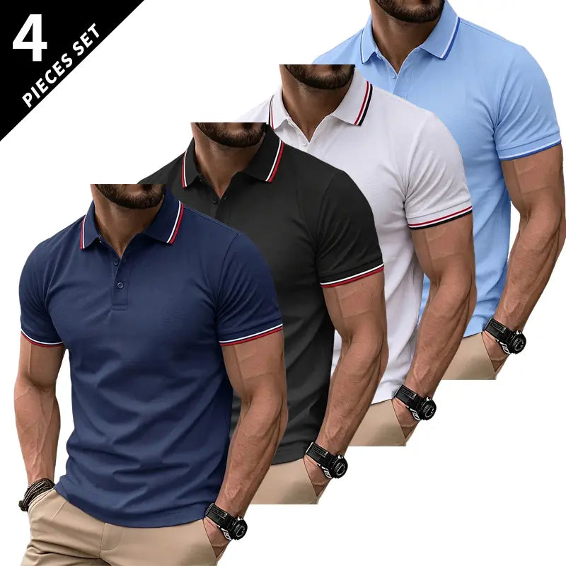 Men’s Short Sleeve T Shirt Pack of 4 – Solid Color, Turn Down Collar Design, Slim Fit, Business Casual, Comfortable Undershirt
