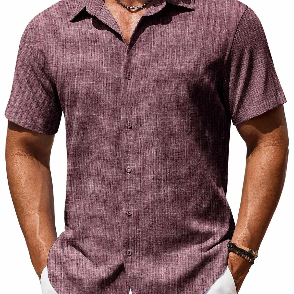 COOFANDY Mens Button Down Shirt Short Sleeve Casual Shirts Beach Summer Linen Shirts Wedding Vacation Shirt