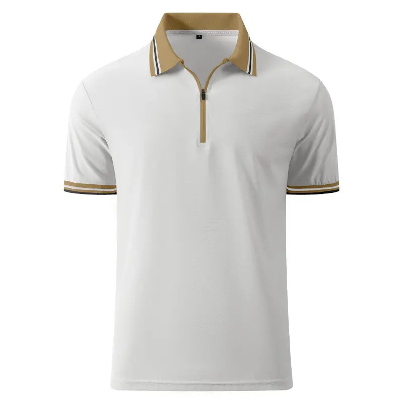 Zaitun Men's Zippered Front Polo Shirt - Short-Sleeve Knit, Classic Fit, Smart Casual Menswear Top (Multi-Size Available)
