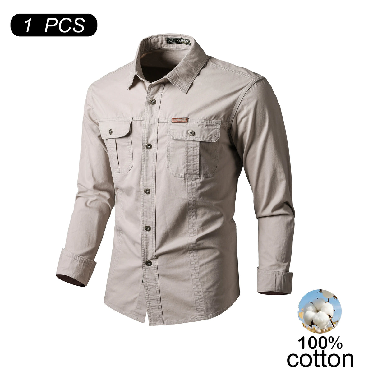 Men's 100% Cotton Long-Sleeve Shirt - Men's Clothing, Relaxed Fit, Soft, Multiple Pockets for Carry, Button-Front, Stylish, Elegant, Everyday Ready Wardrobe Staple