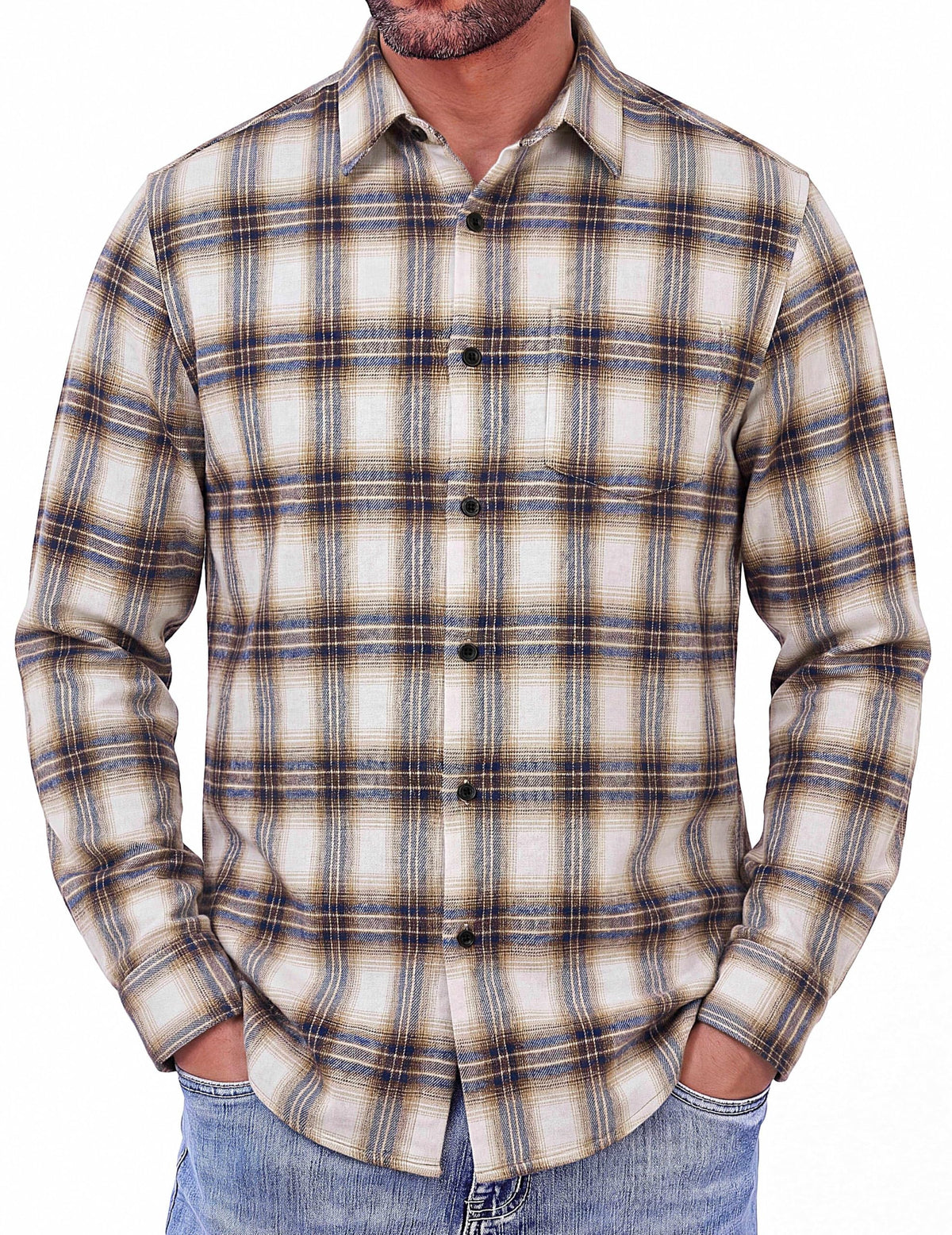 COOFANDY Mens Flannel Shirts Long Sleeve Button Down Shirt with Pocket Casual Shirts Work Shirts for Men