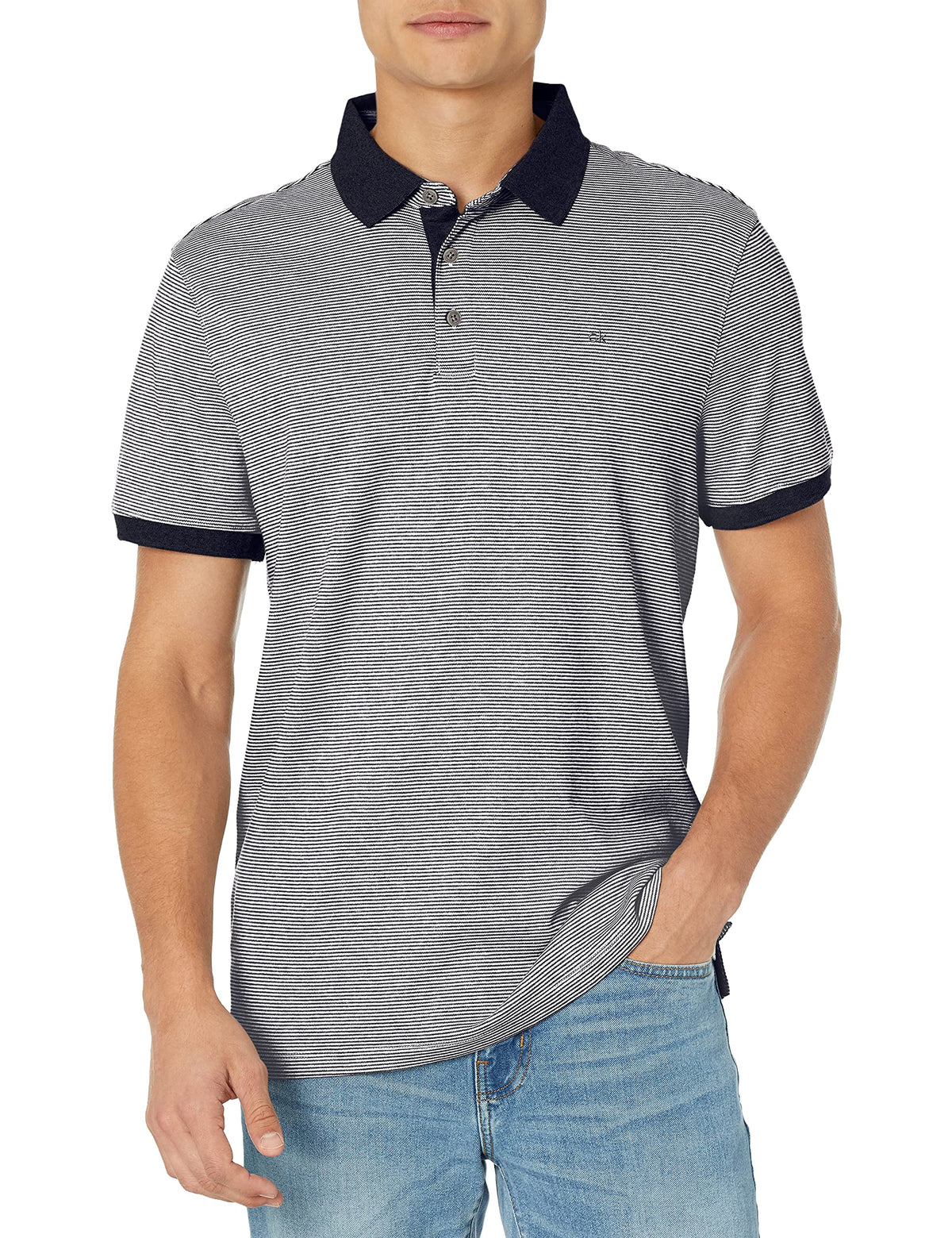 Calvin Klein Men's Liquid Touch Polo Stripe with UV Protection