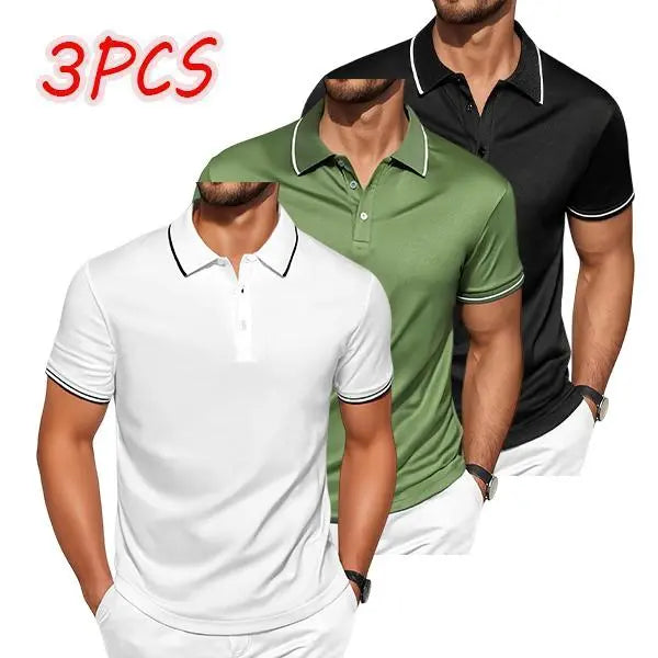 Men's 3-Pack Fitted Polo Shirts - Classic Slim Fit with Contrast Trim, Quick-Dry Spandex Male Clothing for Office, Outdoor Golf, Date Night, Dry Polo Shirts Activewear
